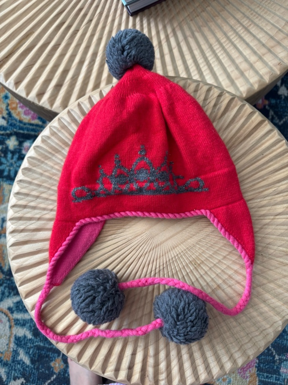 Kate Spade Princess Tiara Beanie Pink and Gray Wool